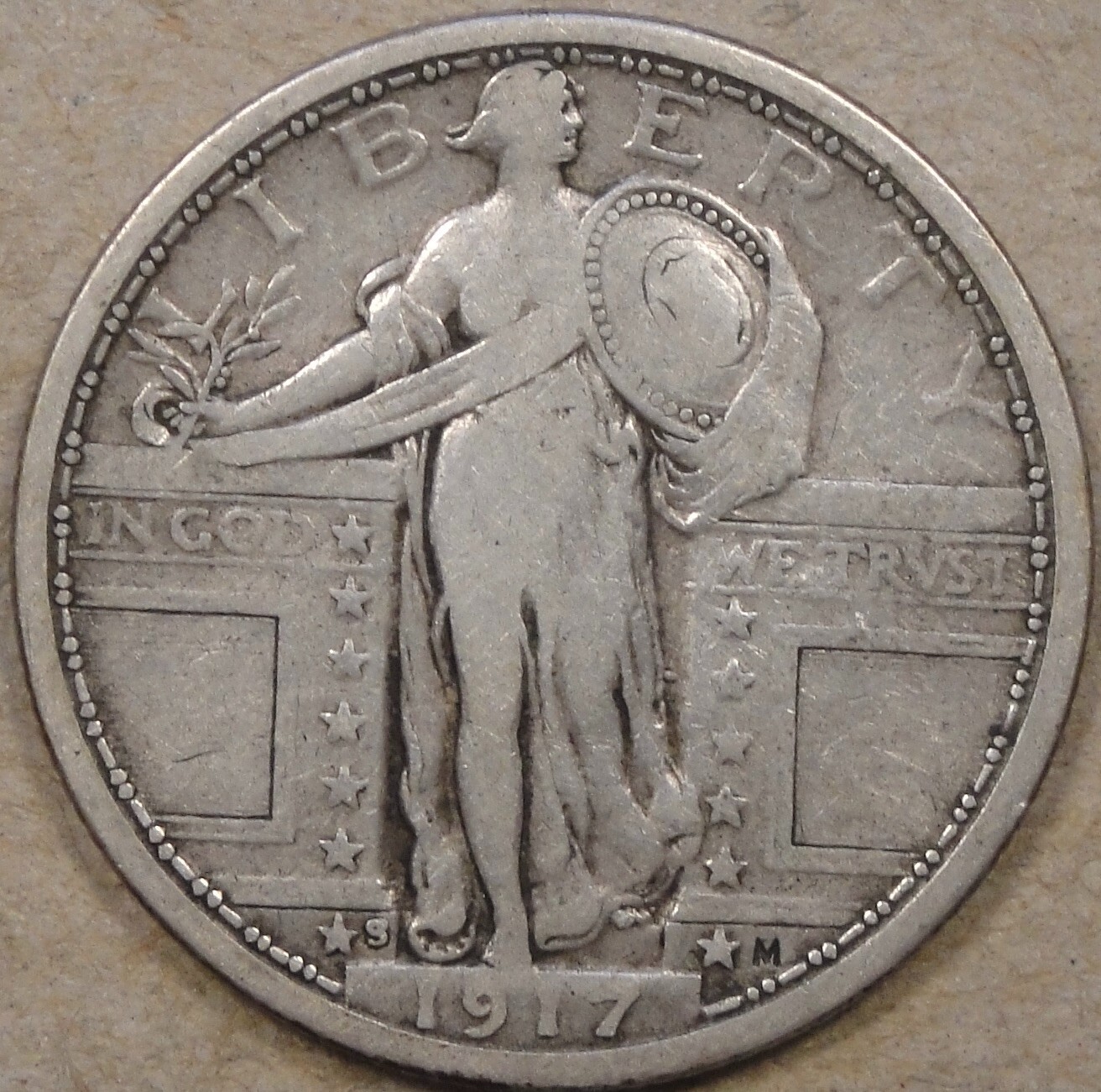 1917-S Type 1 Standing Liberty Quarter 25c as Pictured L