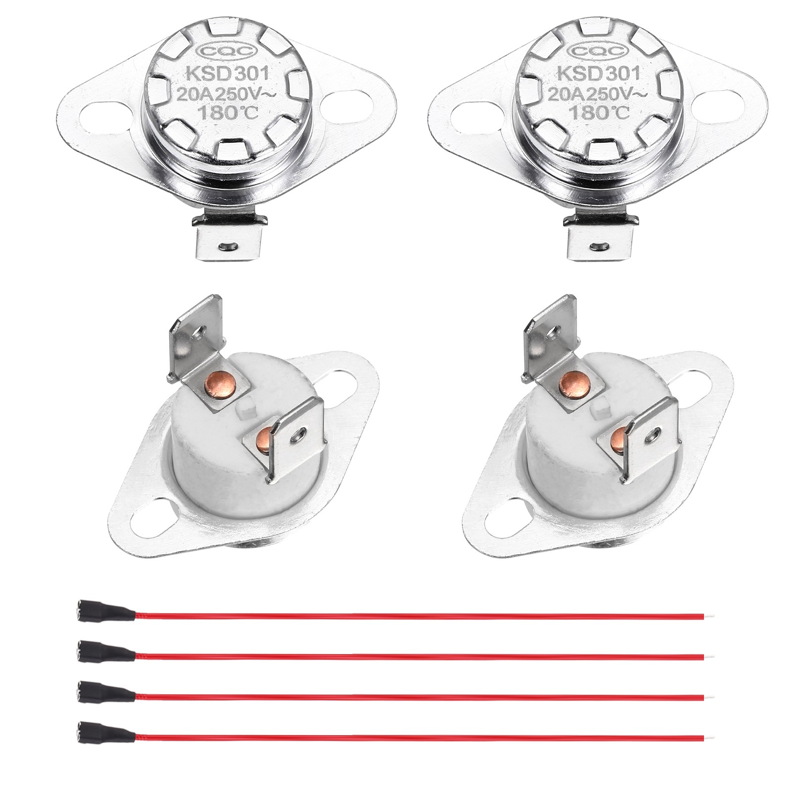 2 Pcs KSD301 Thermostat 180°C/356°F 20A N.C with Terminal Wire