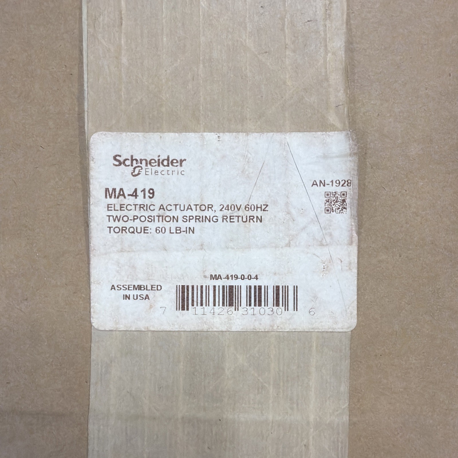Schneider MA-419 Electric Actuator 240V 60 HZ. Two-Position Spring Return