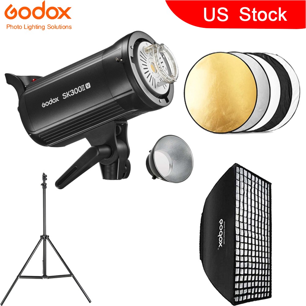 GODOX SK300II-V Studio Strobe Flash+60*90cm Grid Softbox+110CM Reflector+Stand