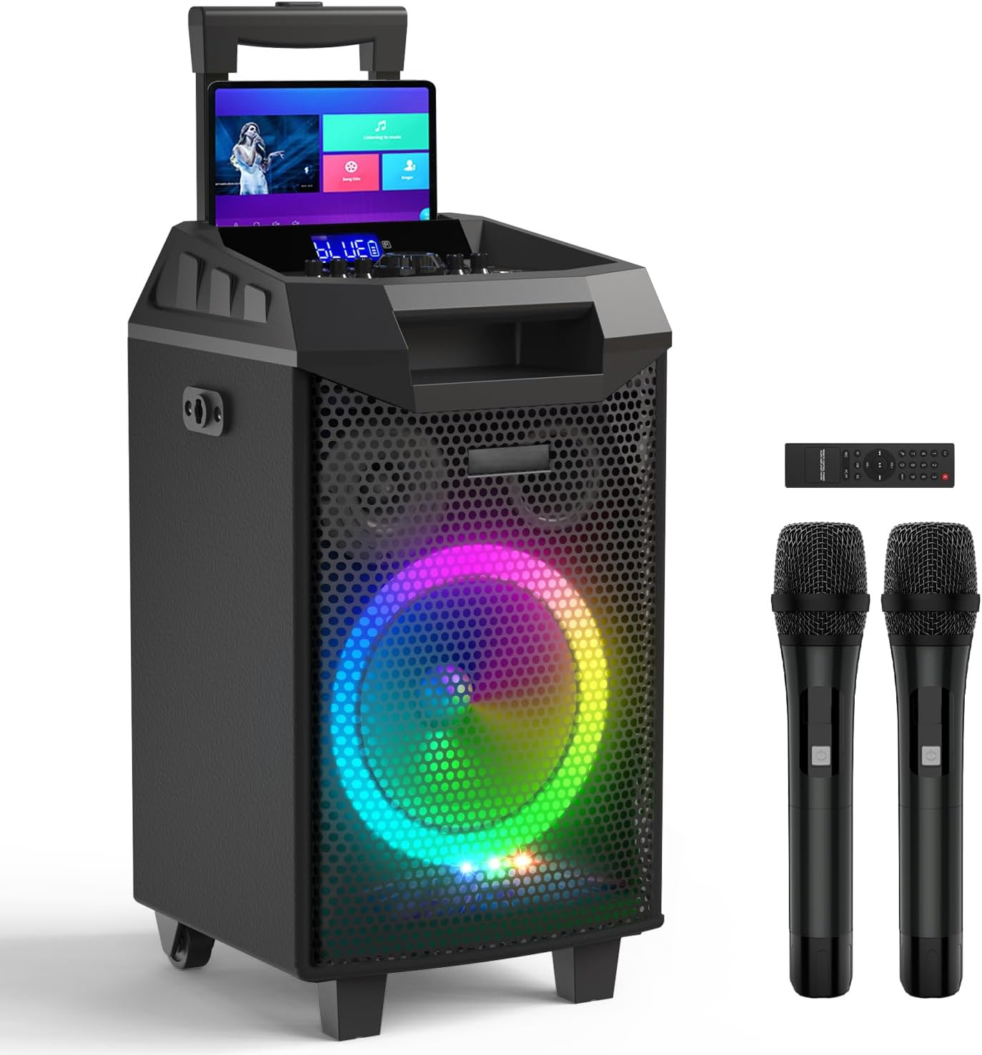 Bluetooth Karaoke Machine with 2 Wireless Mics & 8'' Subwoofer for Parties