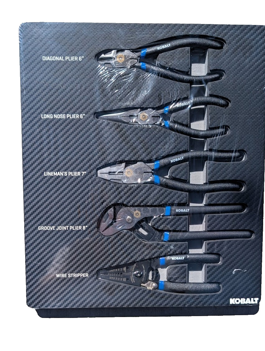 Kobalt Plier Set -5 Types and Sizes With Foam Insert Tray