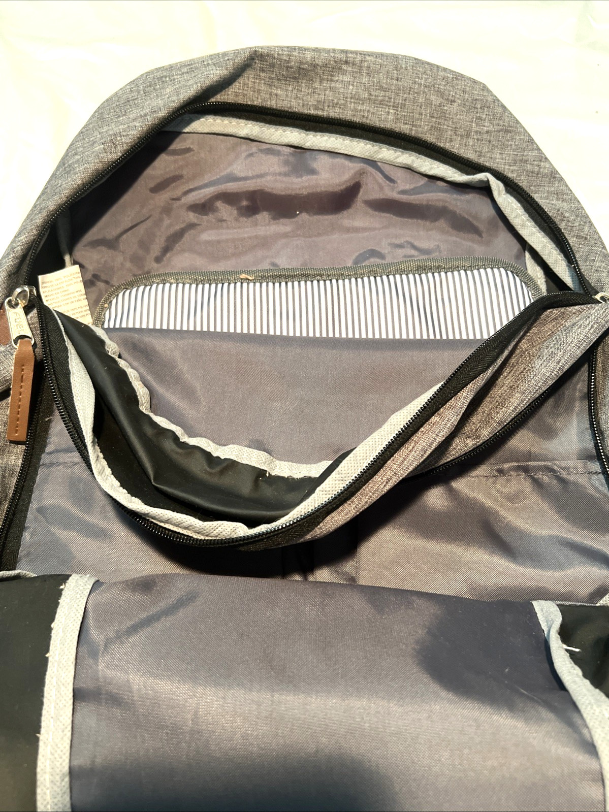 FUEL Grey and Brown Polyester Backpack 5 Zippered Compartments, Sturdy Base VGC