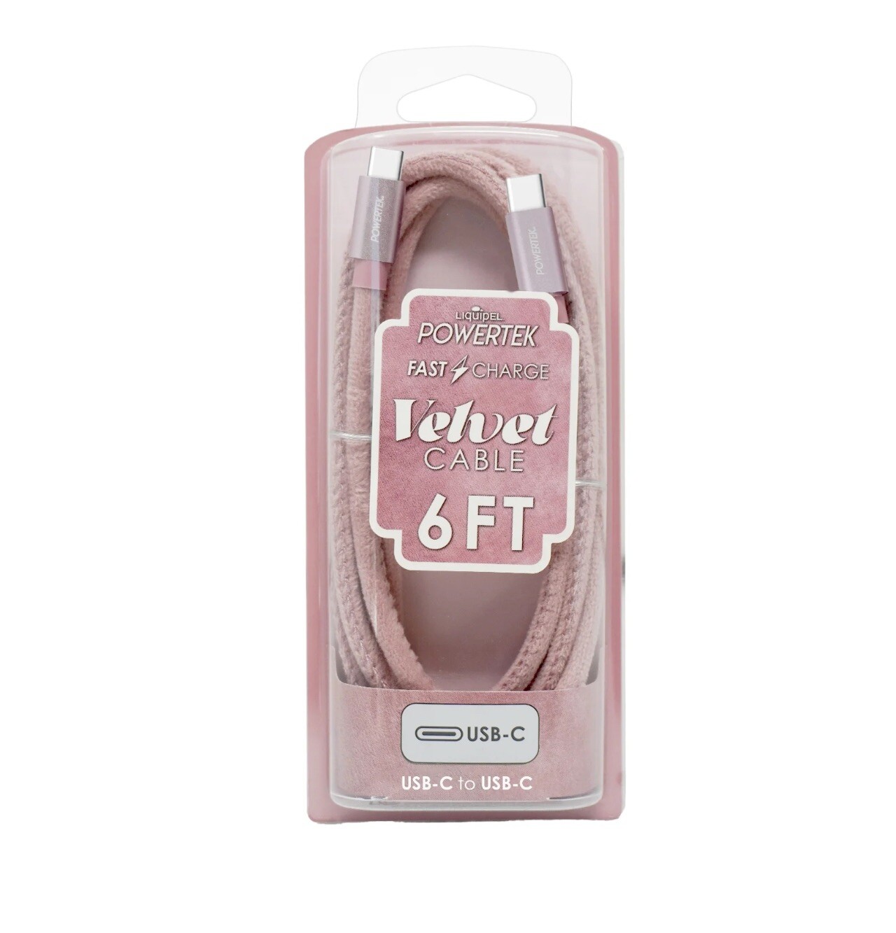 LIQUEPEL POWERTEK FAST CHARGE VELVET CABLE 6FT, USB-C to USB-C (Pink)