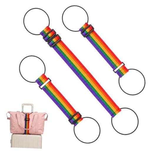 3PCS Elastic Luggage Straps for Suitcases, Strong Adjustable Luggage Rainbow