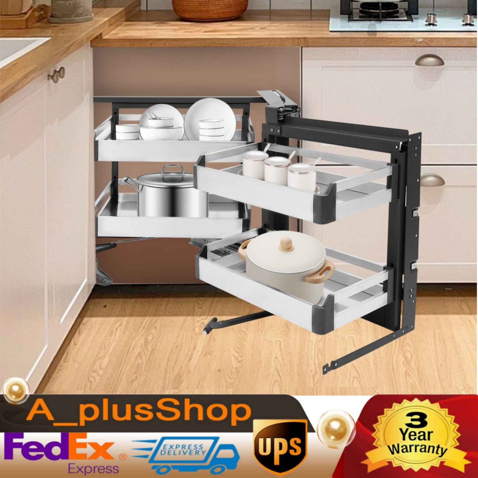 Blind Corner Cabinet Pull-Out Corner Organizer Swivel Corner Cabinet