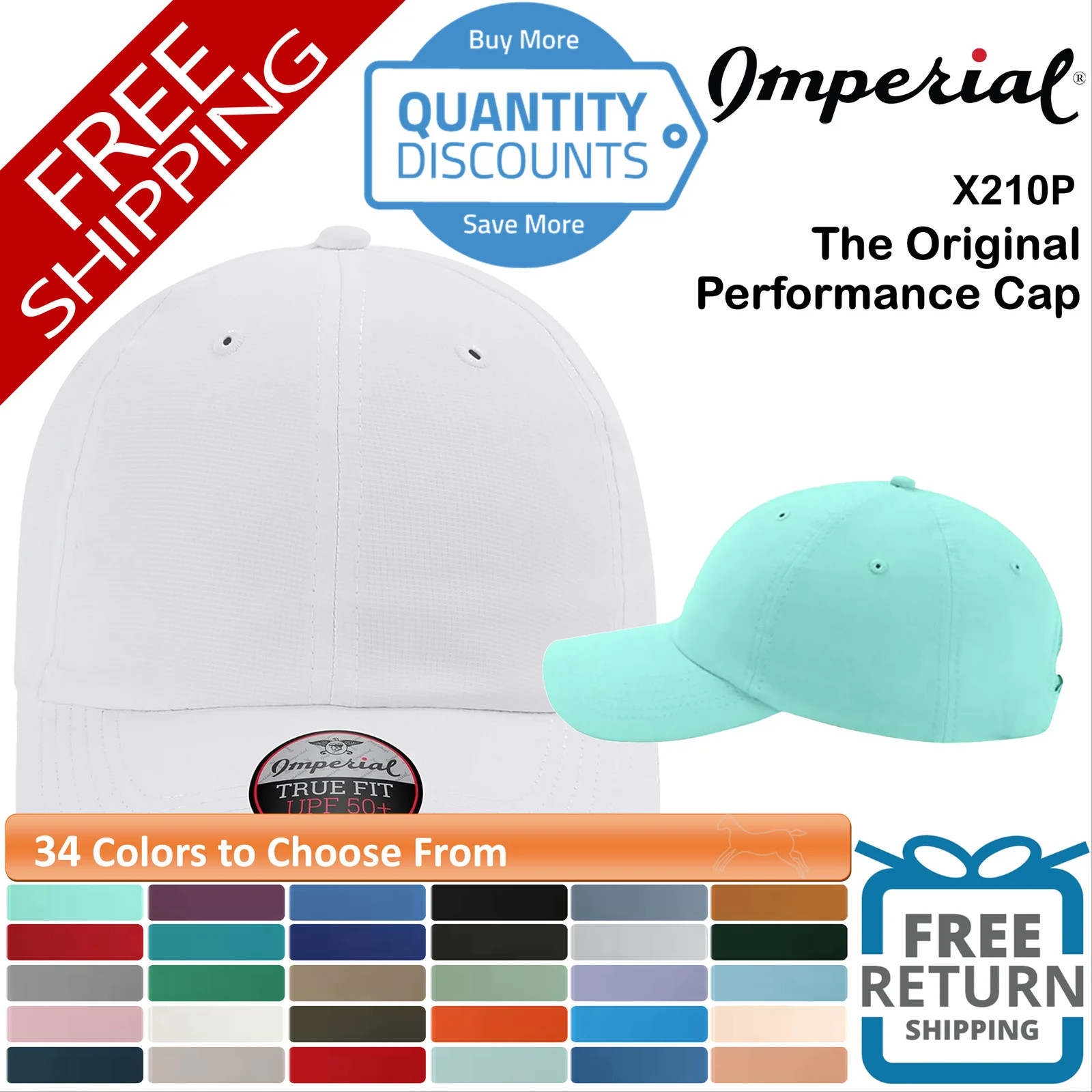 🔥 Imperial The Original Performance Cap Hat Six-panel, Low-profile X210P