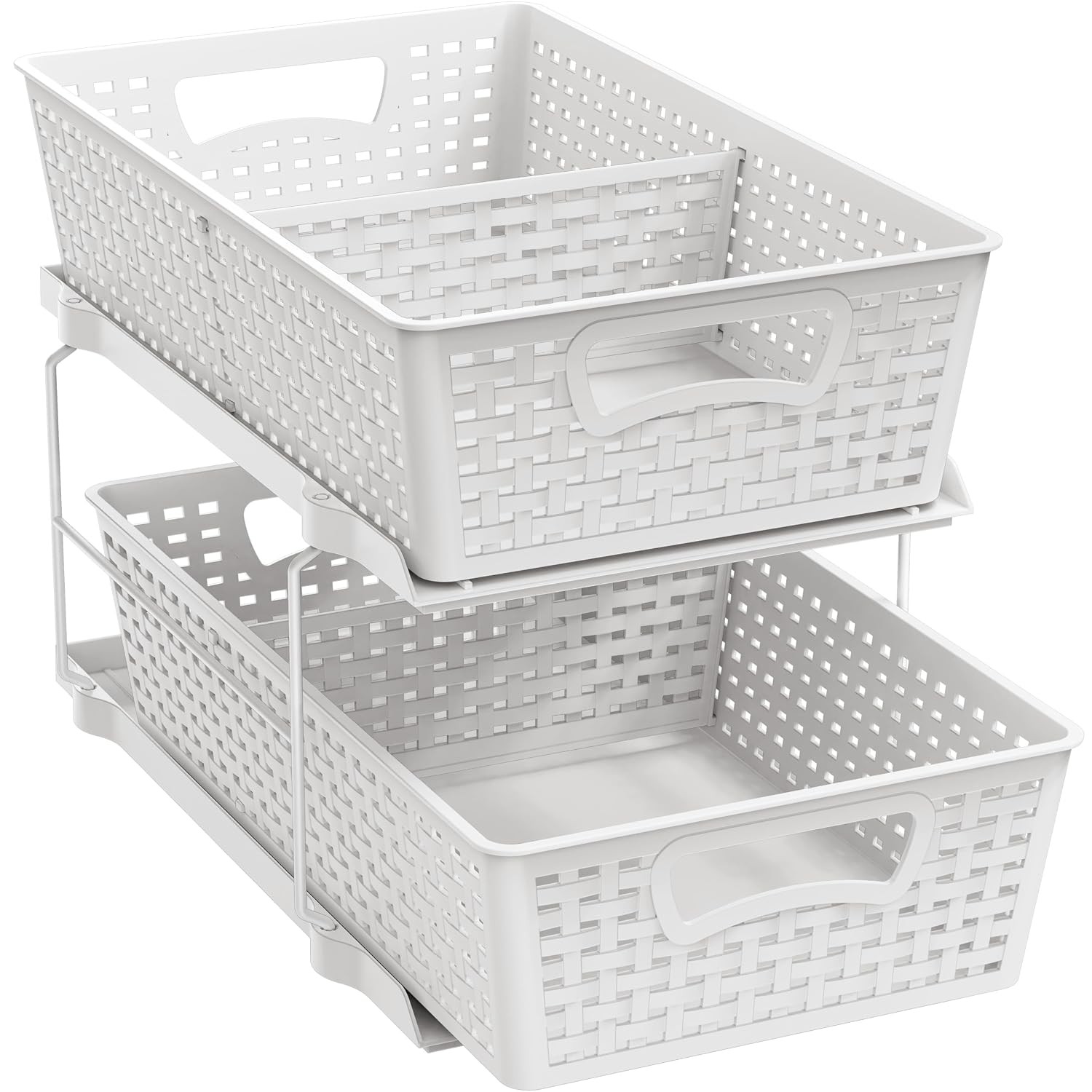 White Under Sink 2 Tier Sliding Drawer Kitchen Storage Cabinet