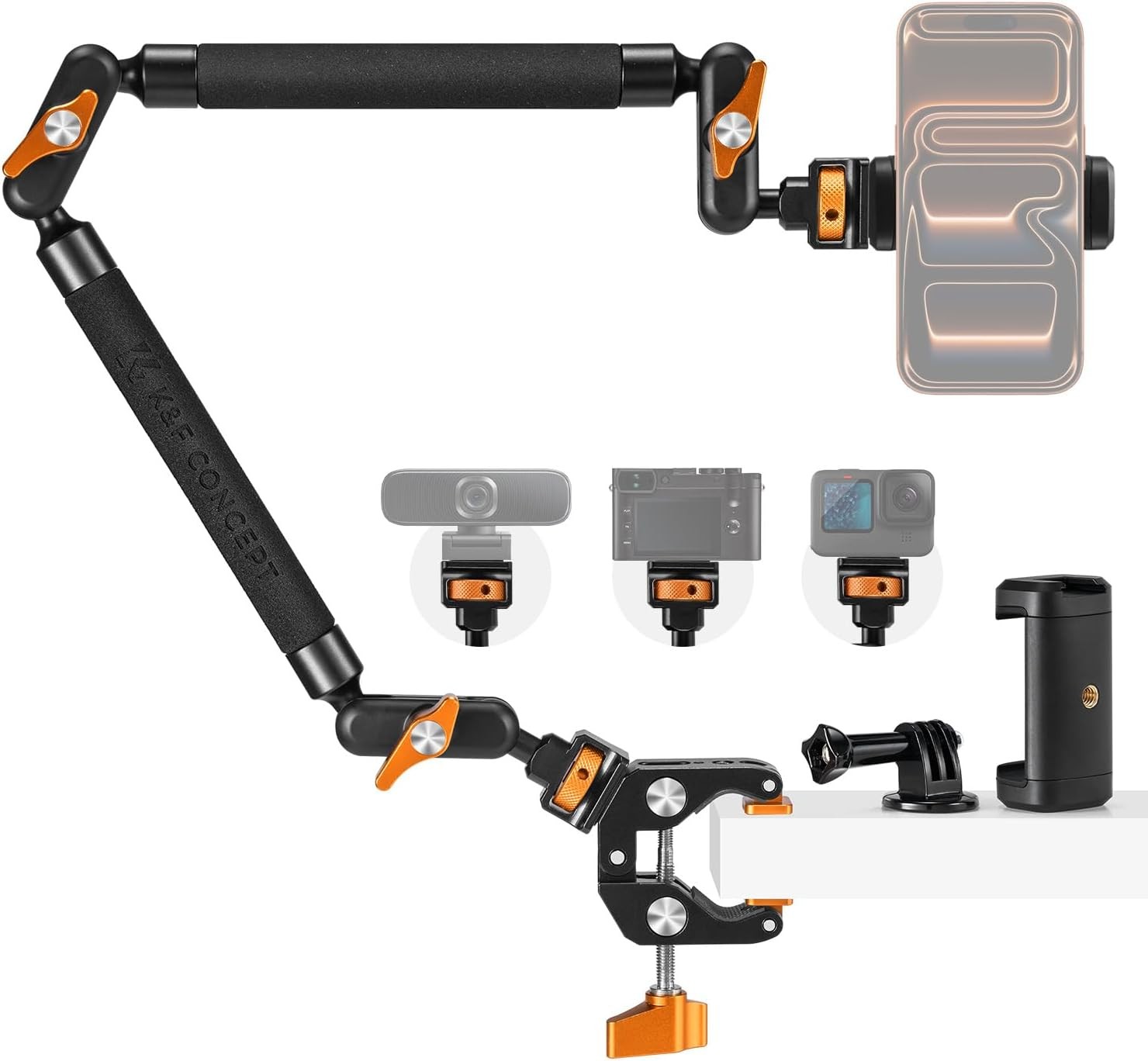 K&F CONCEPT 22" Magic Arm Clamp Kit Long Articulating Friction Boom Arm fr Phone