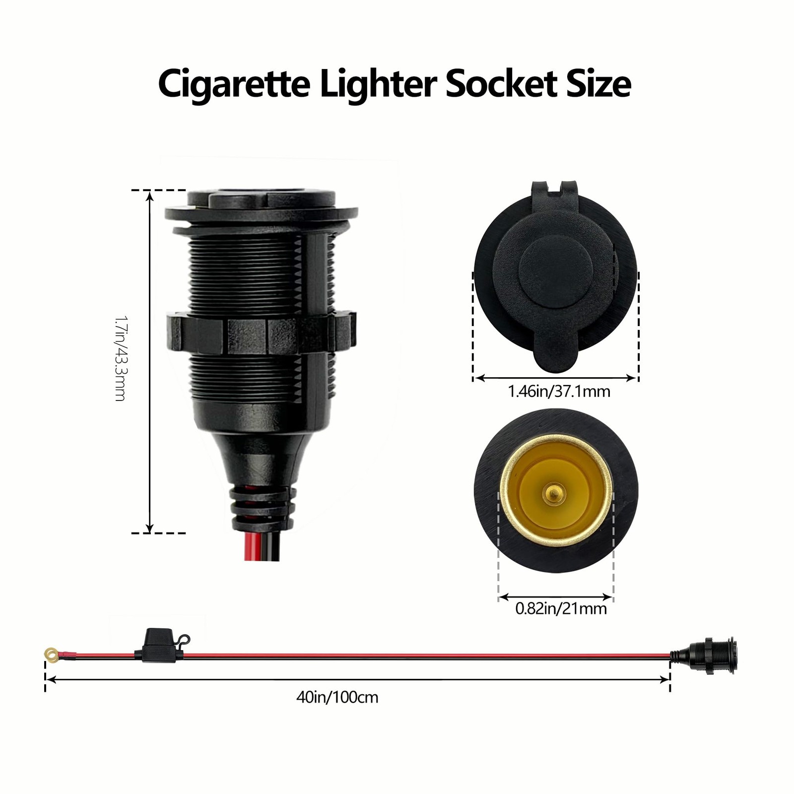 SSGP Heavy Duty 12AWG 12V Fixed Thread Cigarette Lighter Socket Replacement...