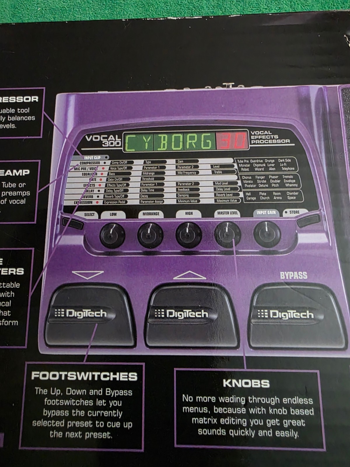 Digitech Vocal 300 modeling guitar foot pedal processor, manual A/C cord & box