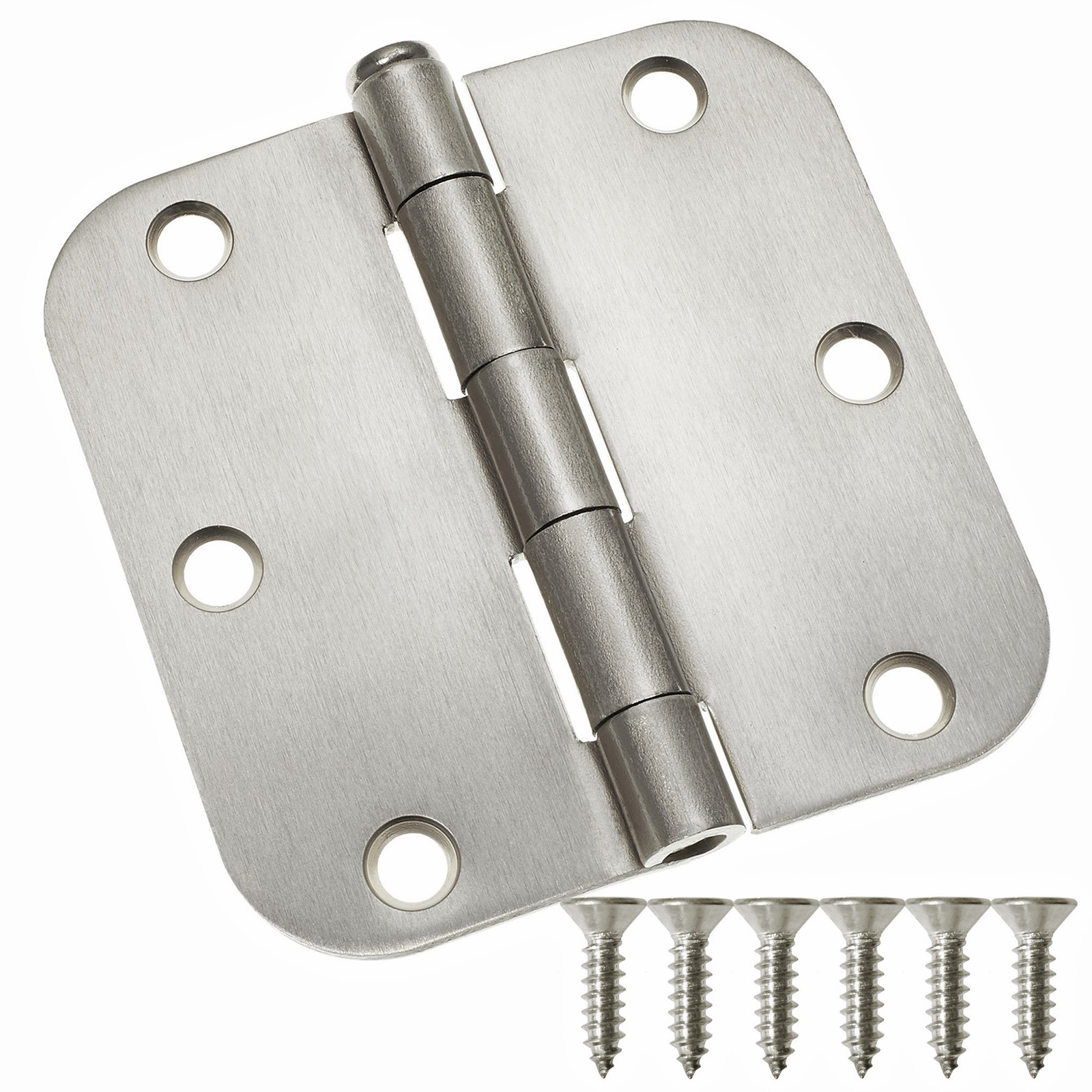 12 Pack Door Hinges 3-1/2" x 3-1/2" with 5/8" Radius Corners - Satin Nickel