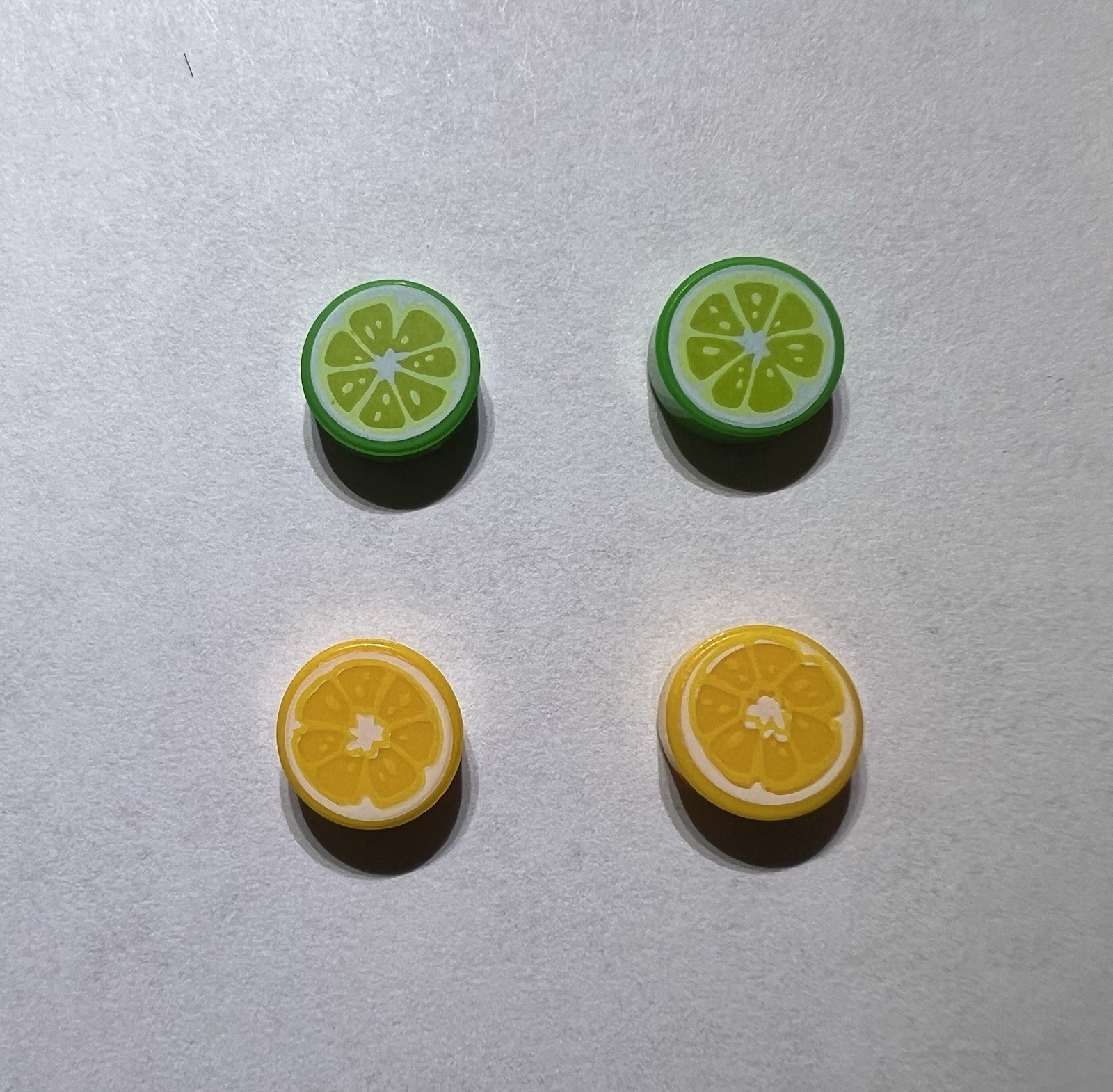 Lego Lot Of 4 1x1 Fruits Fruite Orange Limes Round Flat Printer Tile Tiles New