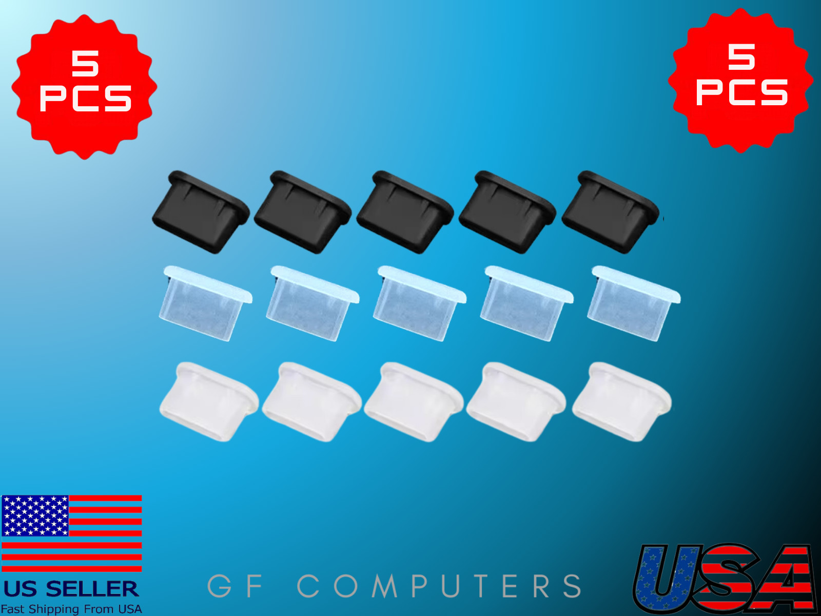 5 PCS Apple iPhone 17 Pro Max USB-C Port Dust Stoppers Black & Clear