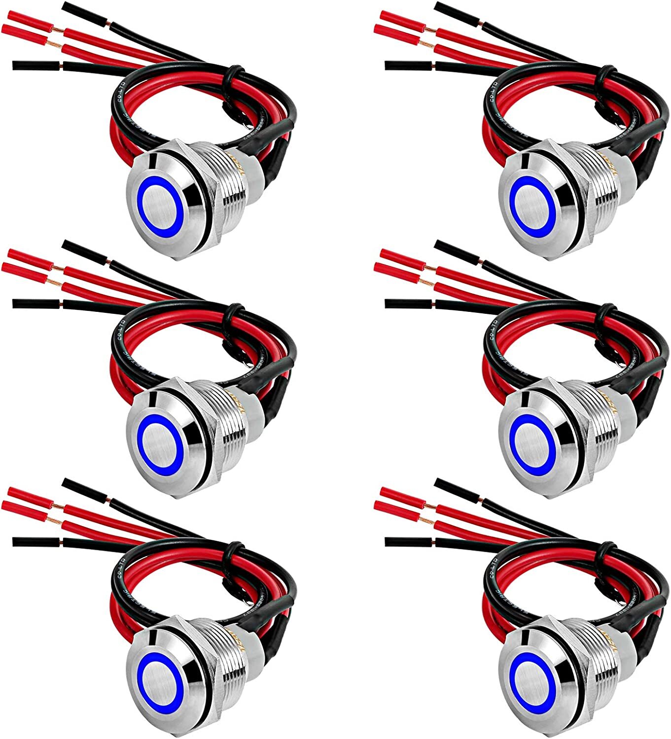 LED ON/OFF Stainless Steel Push Button Panel Mount Switch w/Harness