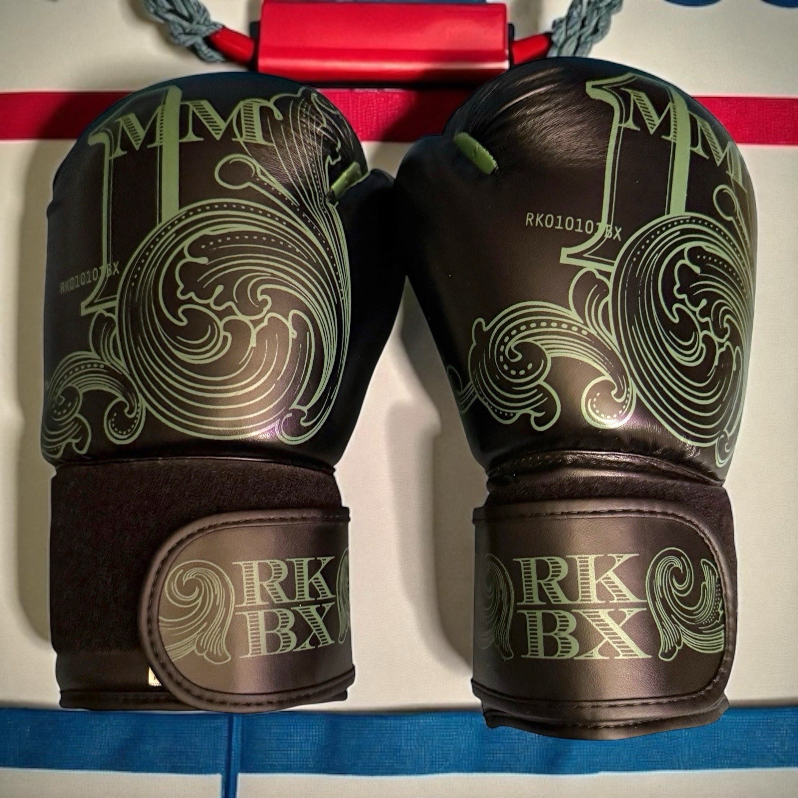 RK BX Synthetic Leather Sparring Training Boxing Gloves Black/Kelly Green