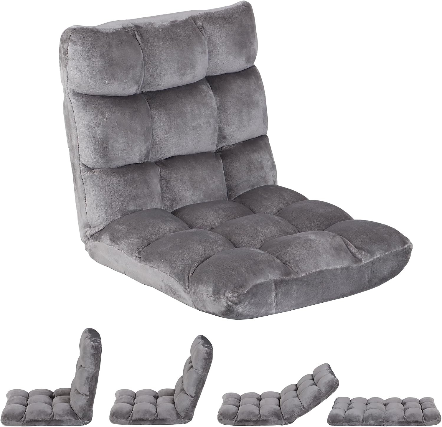14-Position Folding Floor Chair Gaming Sofa Cushioned Padded Reclining Bed