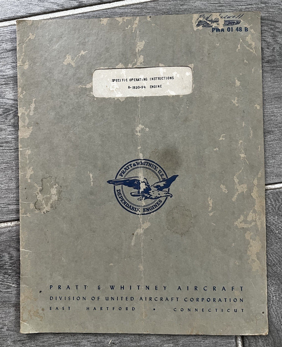 Pratt & Whitney R-1830-94 Engine Specific Operating Instructions 1946 Original