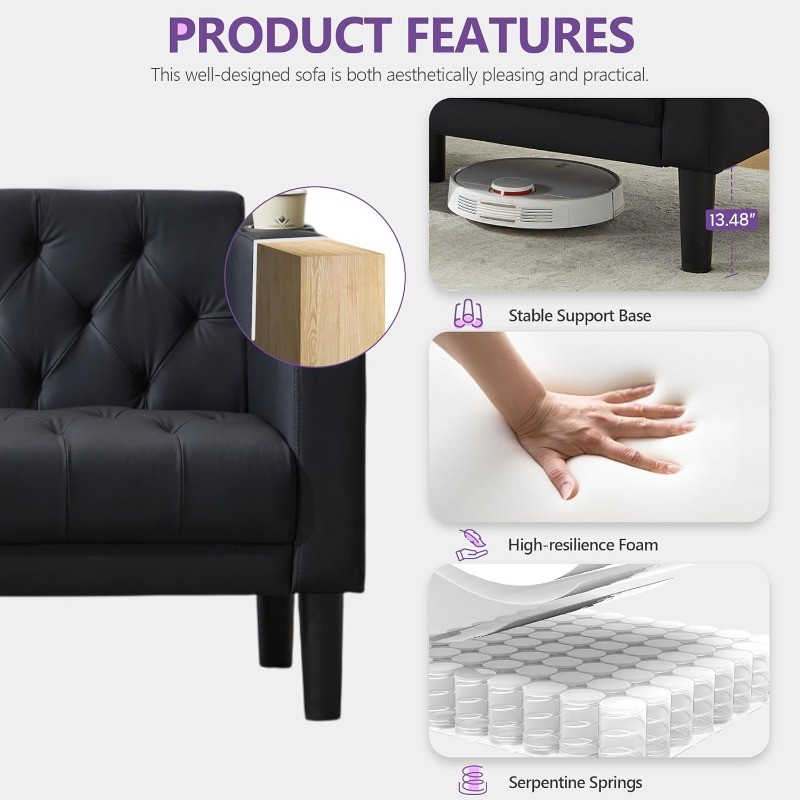 62" W Loveseat Sofa Couches W/ 2 USB Charger Ports and 2 Cupholders Tufted