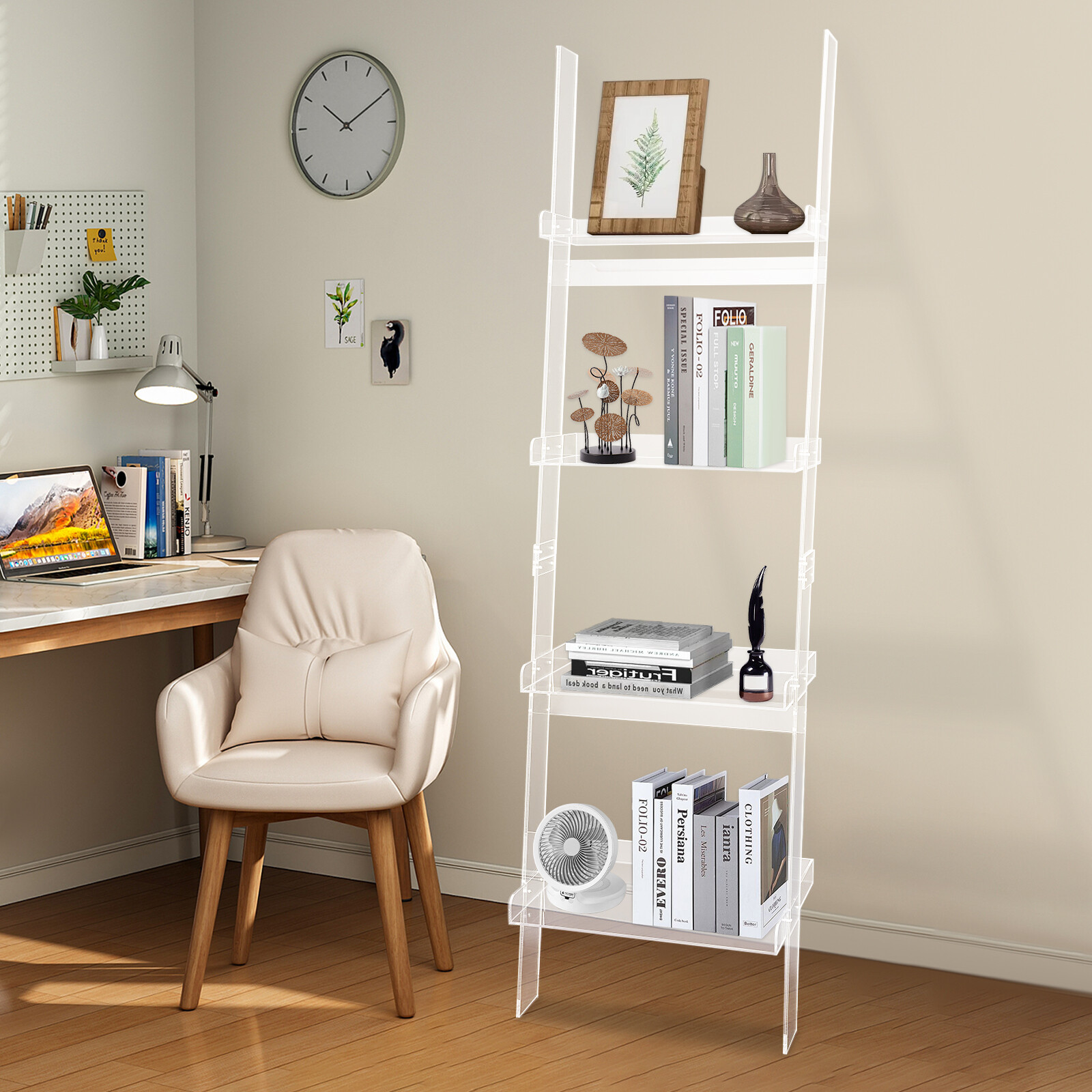 4-Tier Industrial Bookshelf Vintage Bookcase Display Rack Ladder Storage Shelf