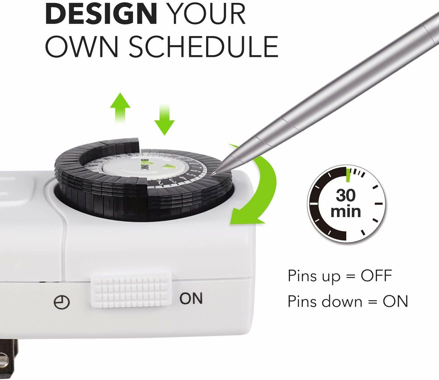 BN-LINK 2Pack Indoor 24Hour Mechanical Outlet Timer In Wall Timer Switch 3 Prong