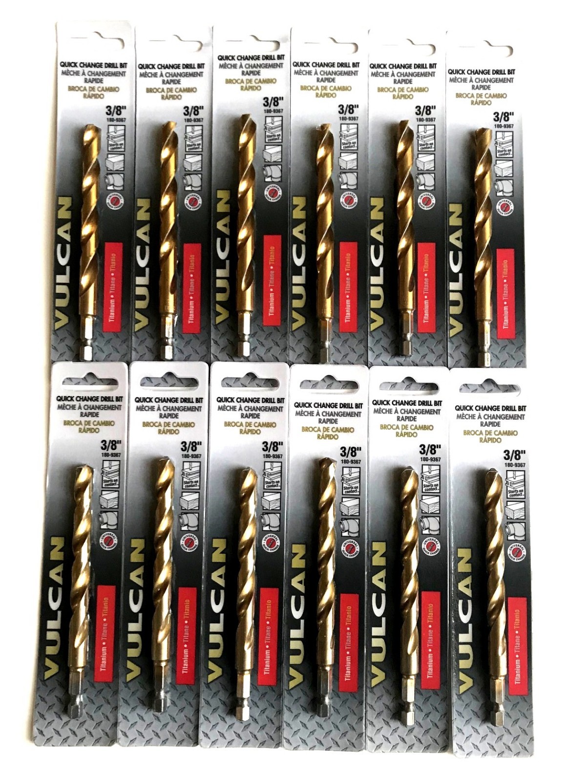 12 VULCAN 3/8" TITANIUM QUICK CHANGE HEX SHANK HIGH SPEED STEEL DRILL BITS 9367