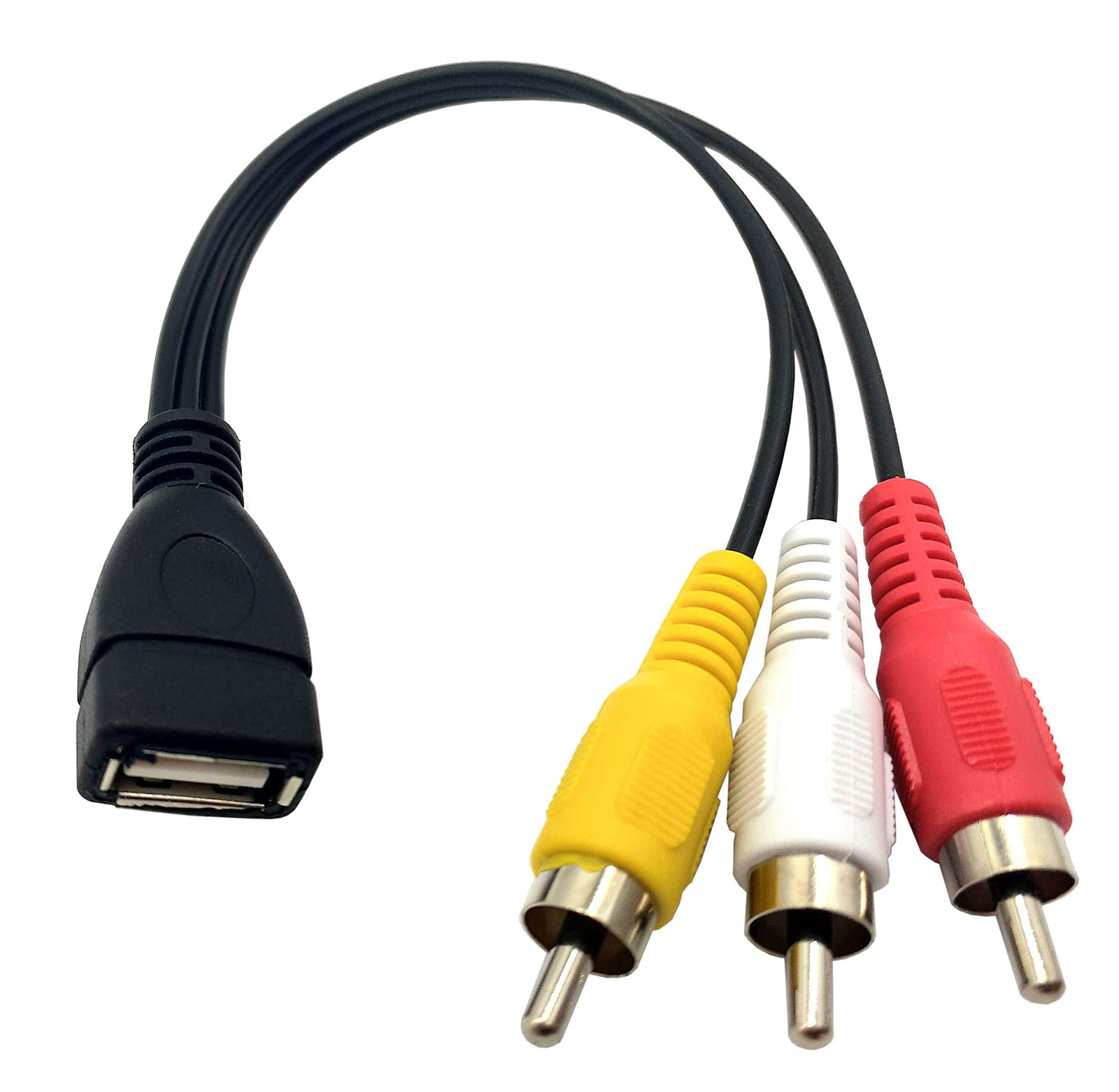 Halokny USB to 3 RCA Cable, 8 inch 2.0 A 20 centimeters, F/3RCA M