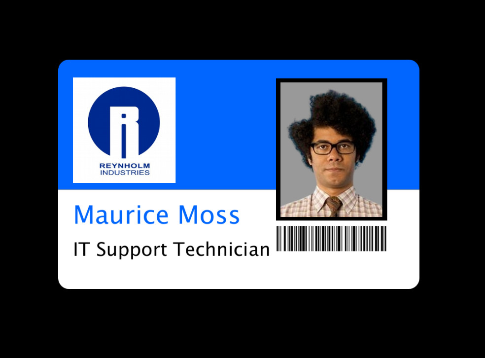 The IT Crowd Maurice Moss Novelty ID Card Reynholm Industries Role Play Prop
