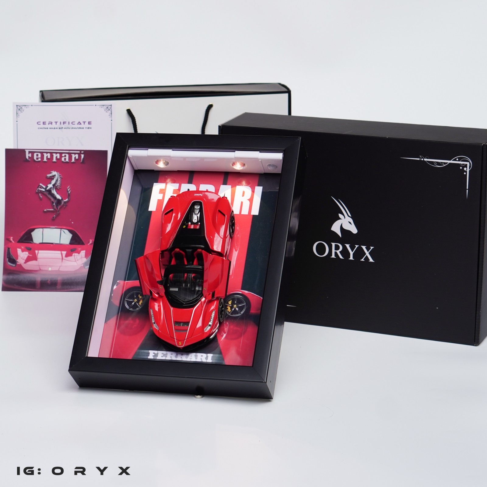 Ferrari 1:24 Model Car Frame Custom Text Gift Box LED Display Case