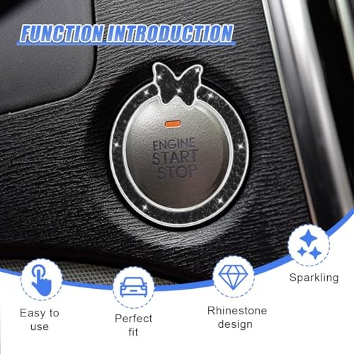 Bling Butterfly Car Engine Start Stop Decoration Ring, Cute Rhinestone Black