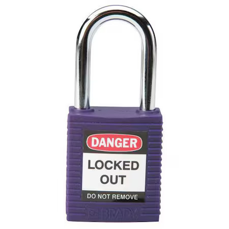 Brady 104919 Lockout Padlock, Keyed Different, Nylon, Purple, 1 1/2 In Shackle