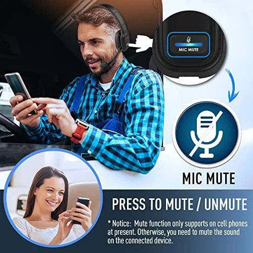 Noise Cancelling Bluetooth Headset Wireless Headphone for Trucker Truck Driver
