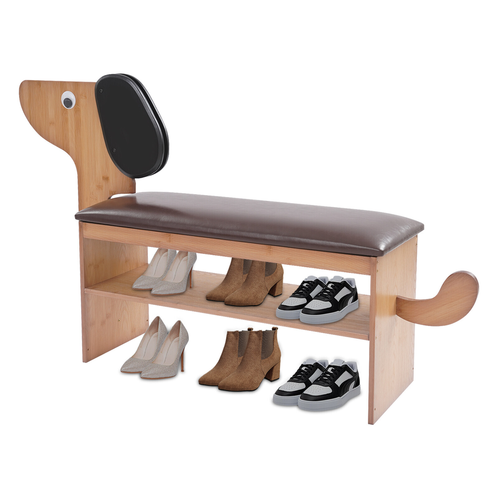 2 Tier Cute Dog Shape Shoes Rack Bench for Entryway Shoe Rack Bench w/ Cushion
