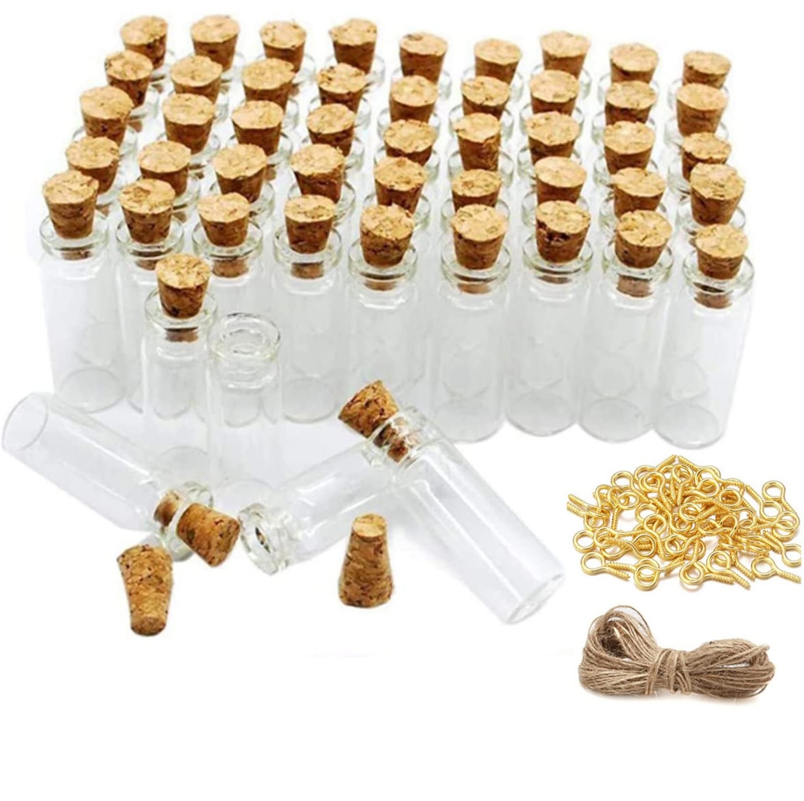 Mini botellas de vidrio de 2 ml con tapón de corcho, frascos Twines de 20 metros