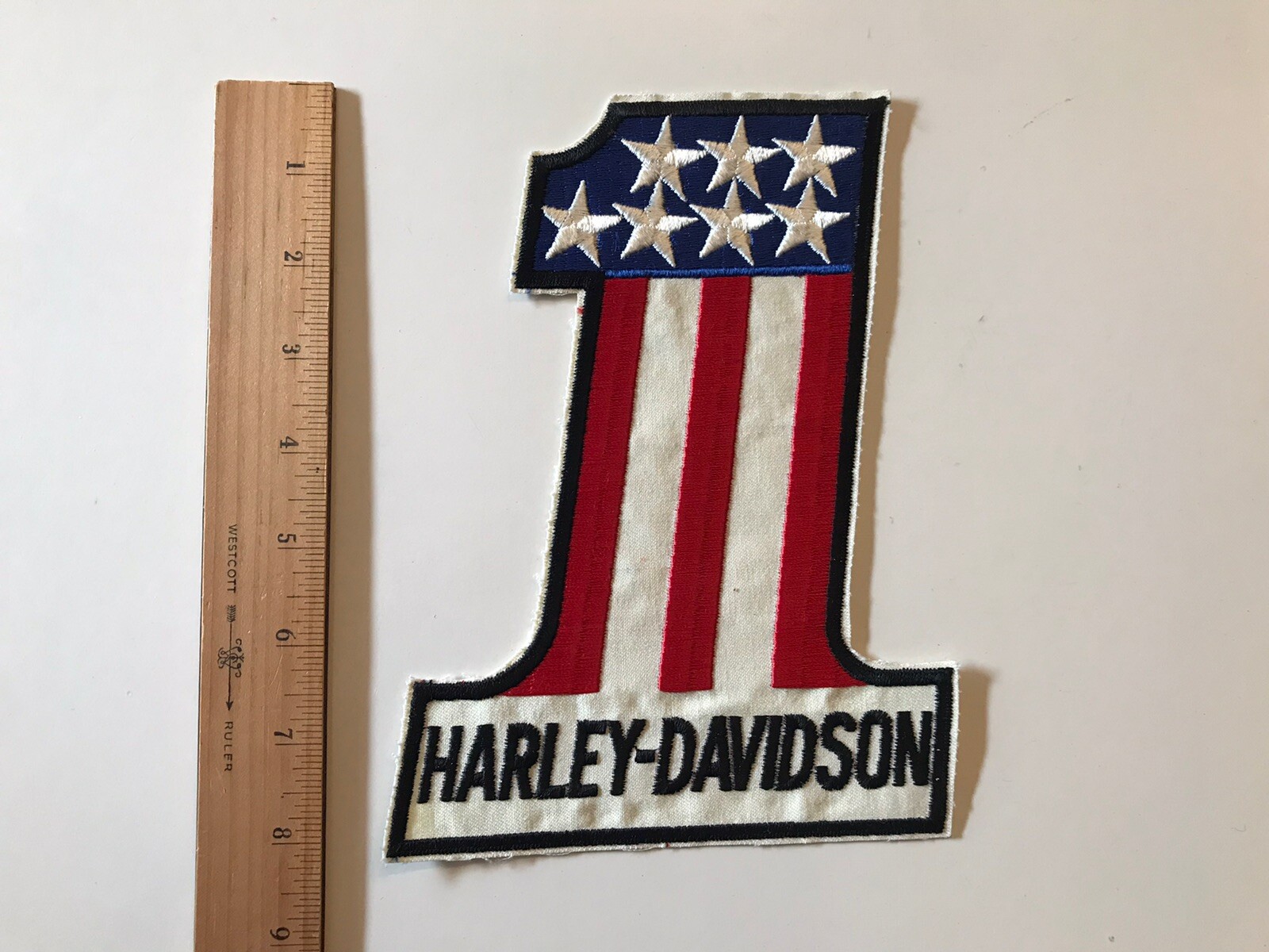 RARE NOS 8” #1 Harley Davidson patch White Red Blue Stars Evel Knievel Jacket