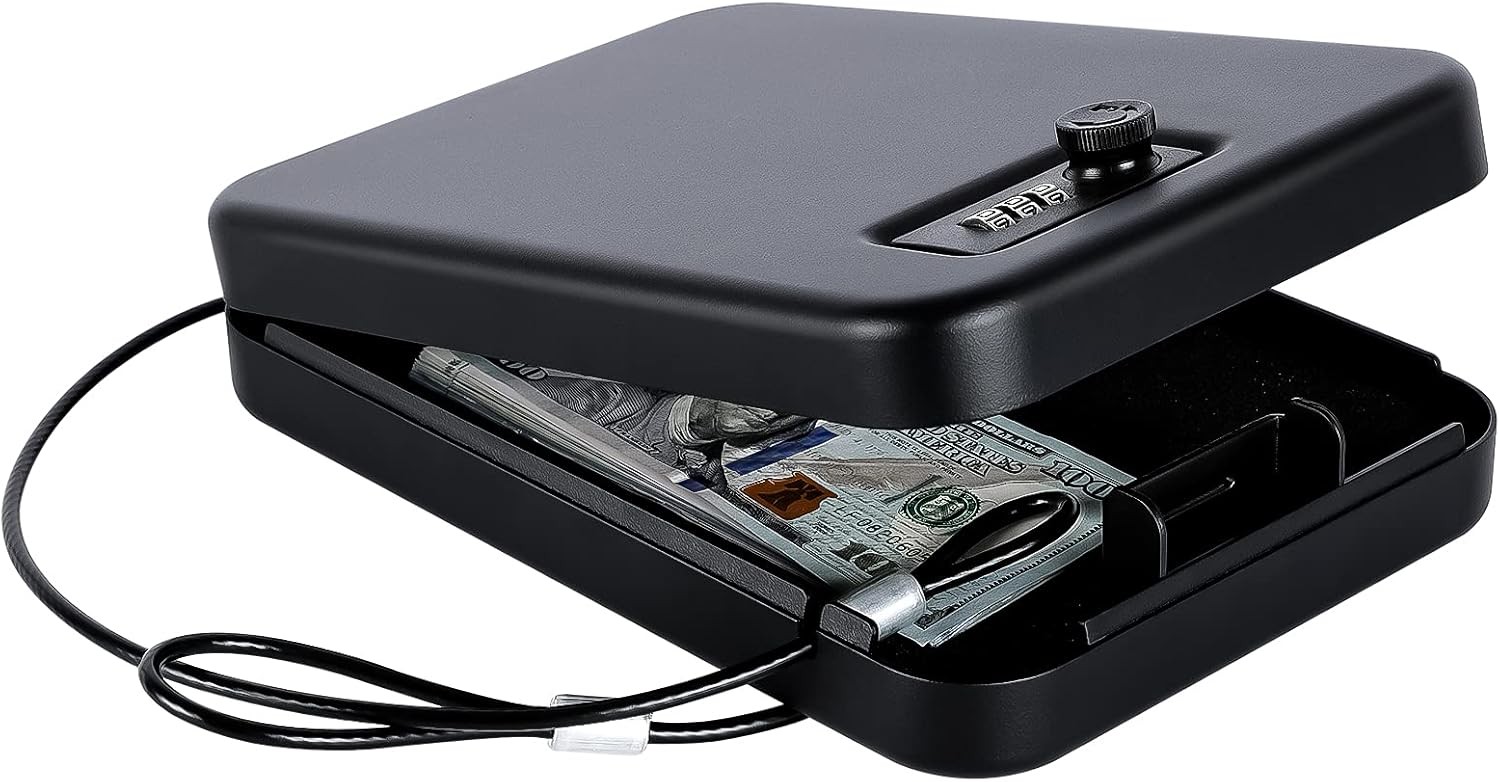 Dalmbox Gun Safe for Pistols Small Handgun Lock Box with Combination Black