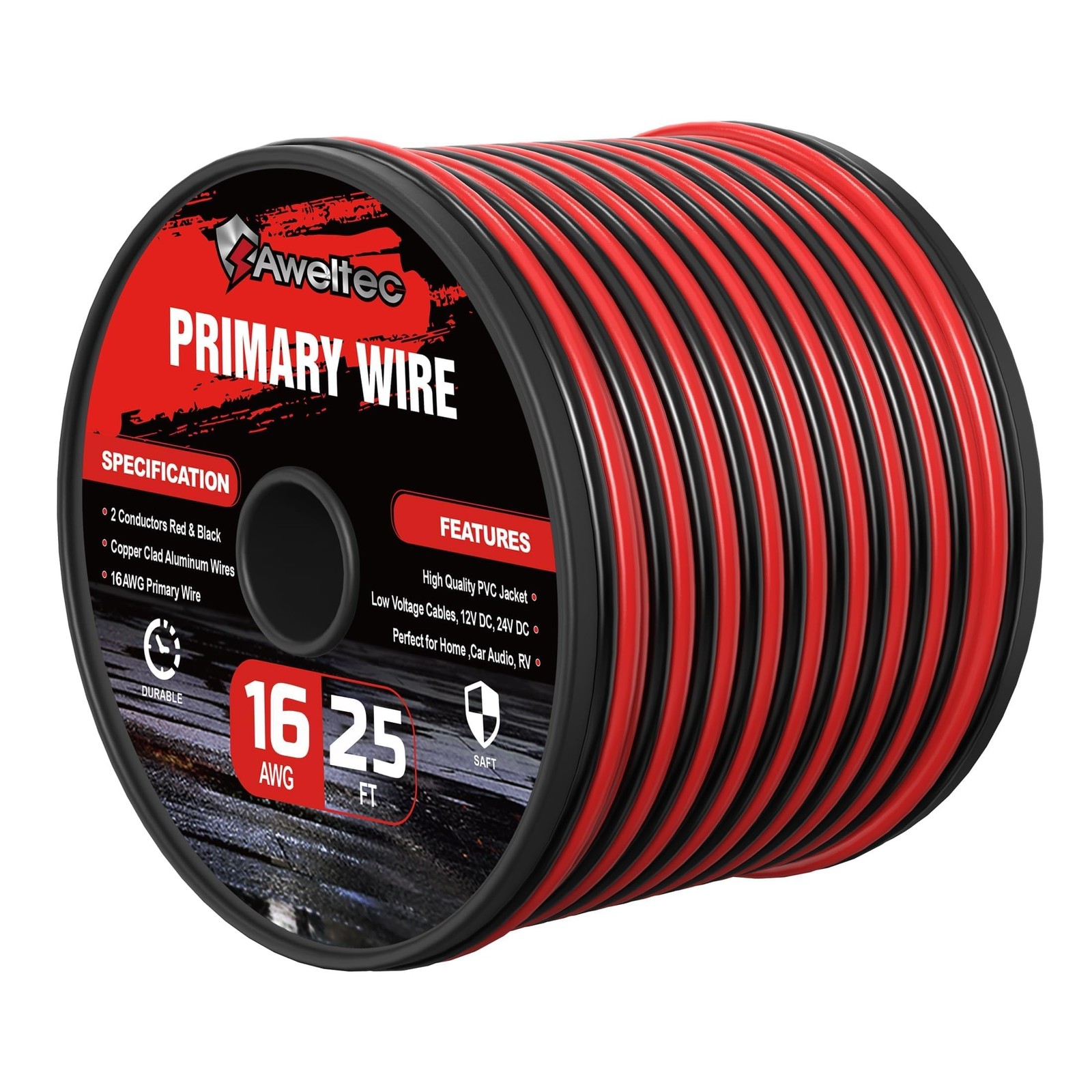 16 Gauge Wire, 16AWG 25FT Automotive Electrical Wire, 2 Conductor Red Black P...