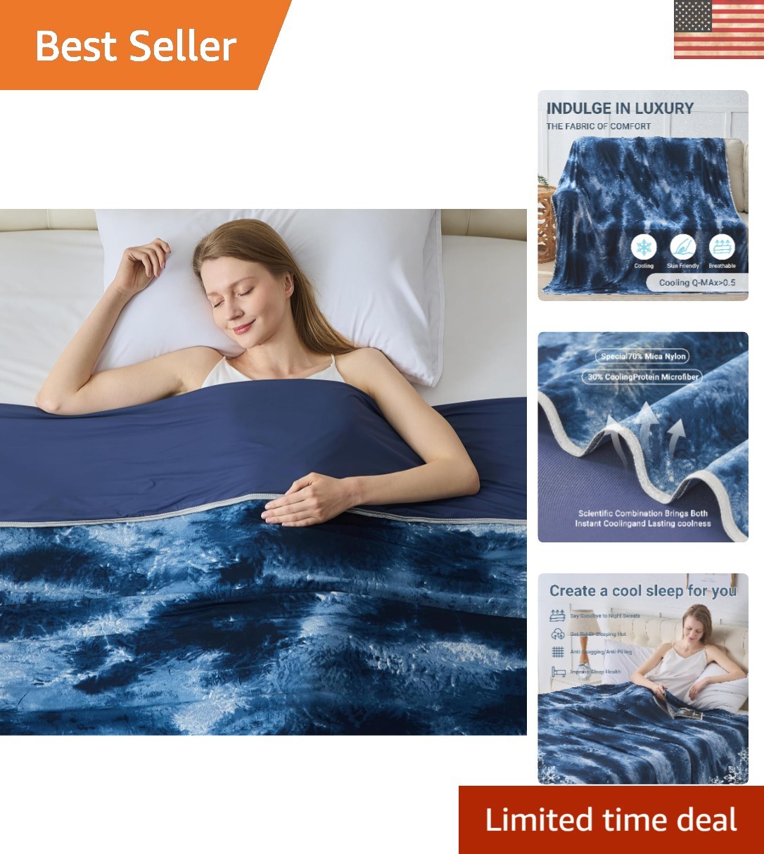 Lightweight Breathable Cooling Blanket for Night Sweats – Modern Navy 50"x70"