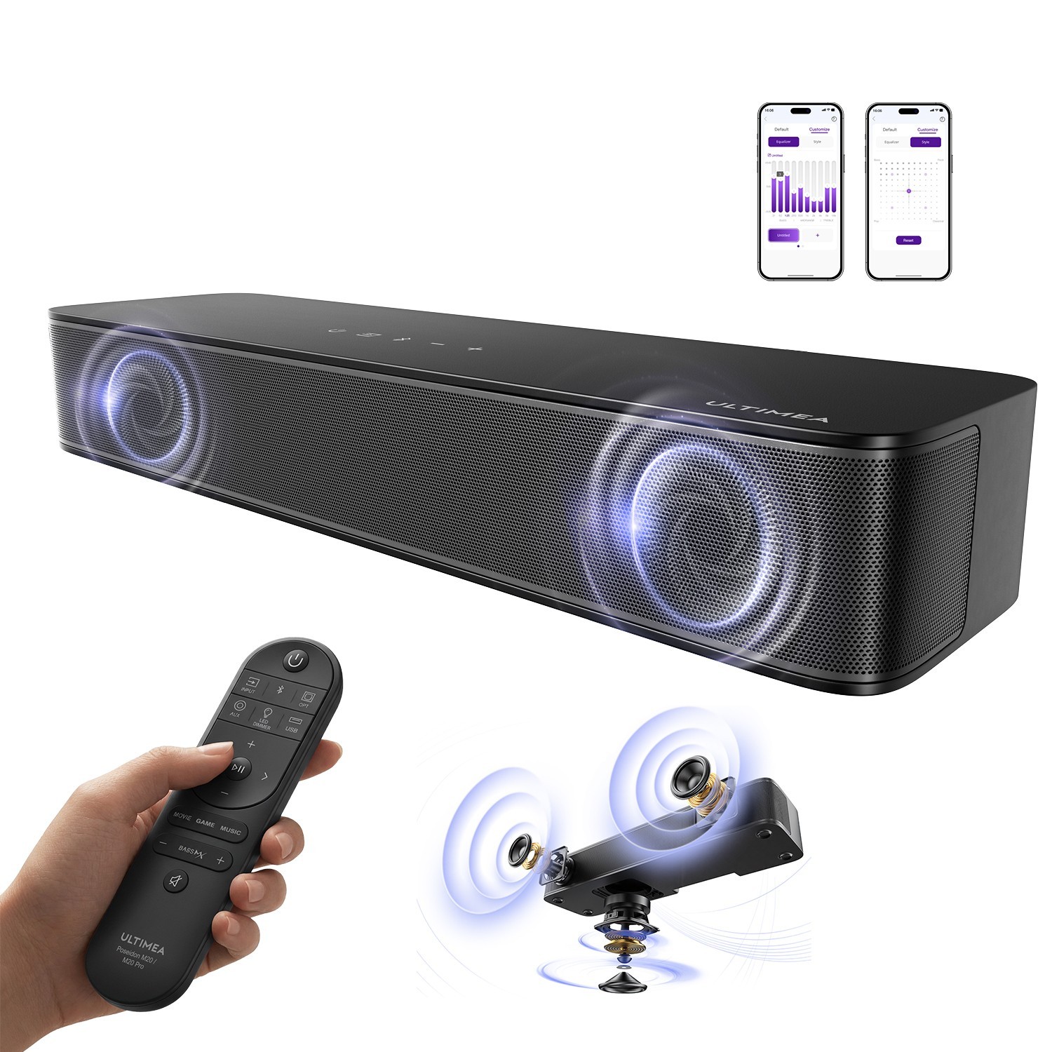 ULTIMEA 2.1 Sound Bar for TV 3" Built-in Subwoofer All-in-one PC Sound bar 120W