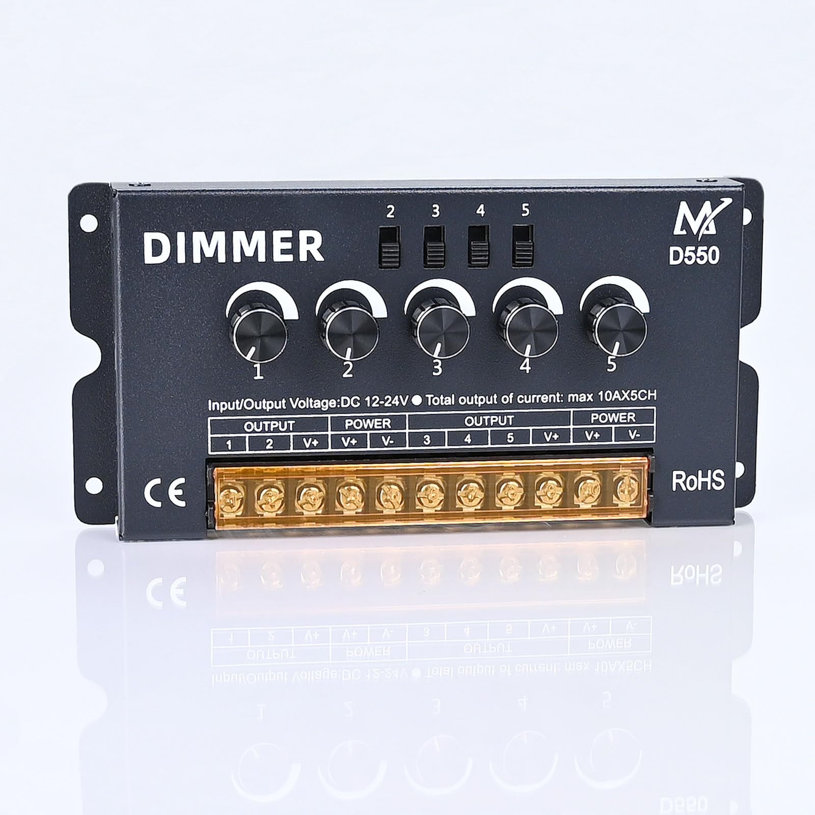 TOPAI Five Knob LED Strip Dimmer, Independent 5 Channel Control, PWM Dimming ...