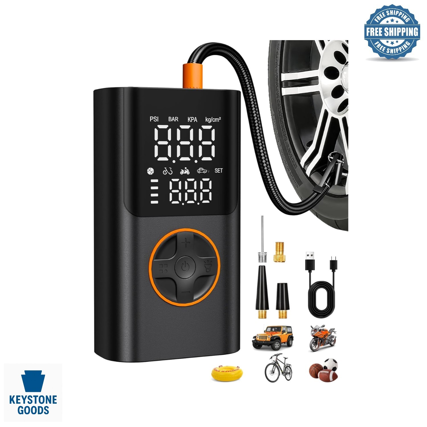 150PSI Portable Tire Inflator & Air Compressor with USB & Auto Shut-Off
