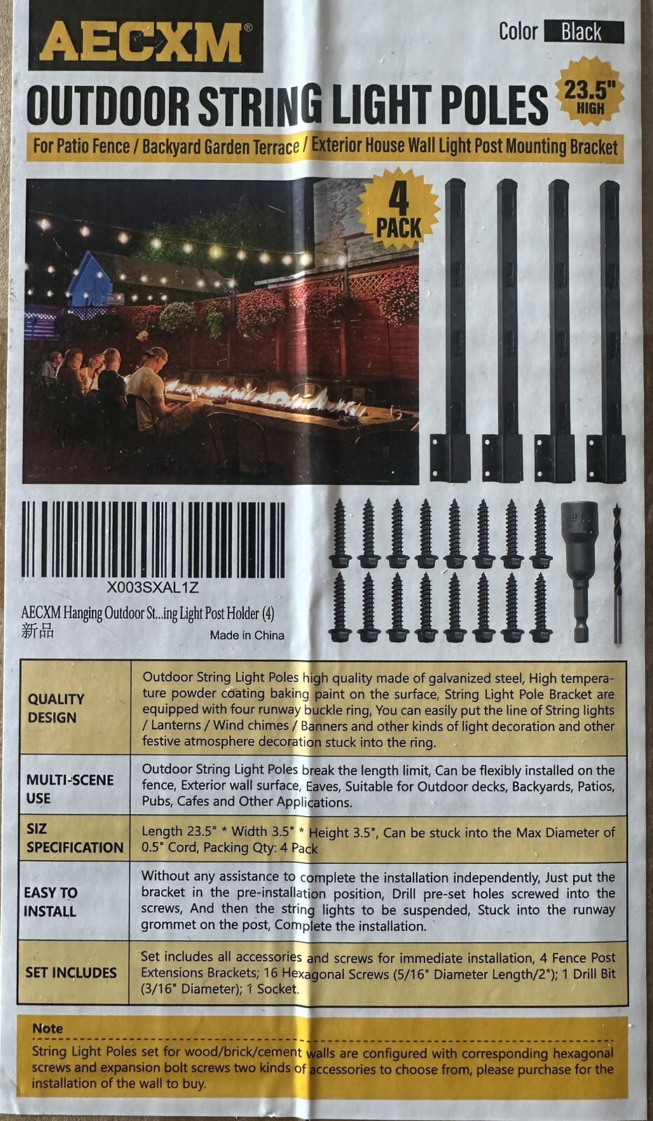 4-Pack String Light Poles Mount On Post, Pole Or Wall 23.5 Inch-NEW