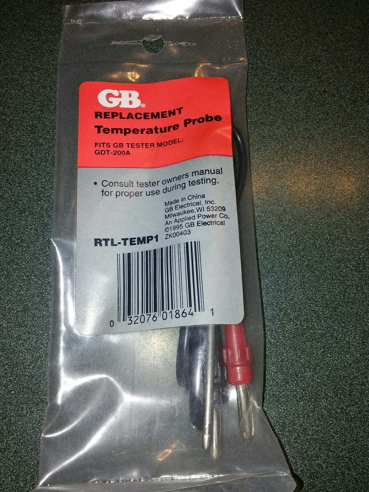 GB Replacement Temperature Probe RTL-TEMP-1 New In Package fits GDT-200A Tester