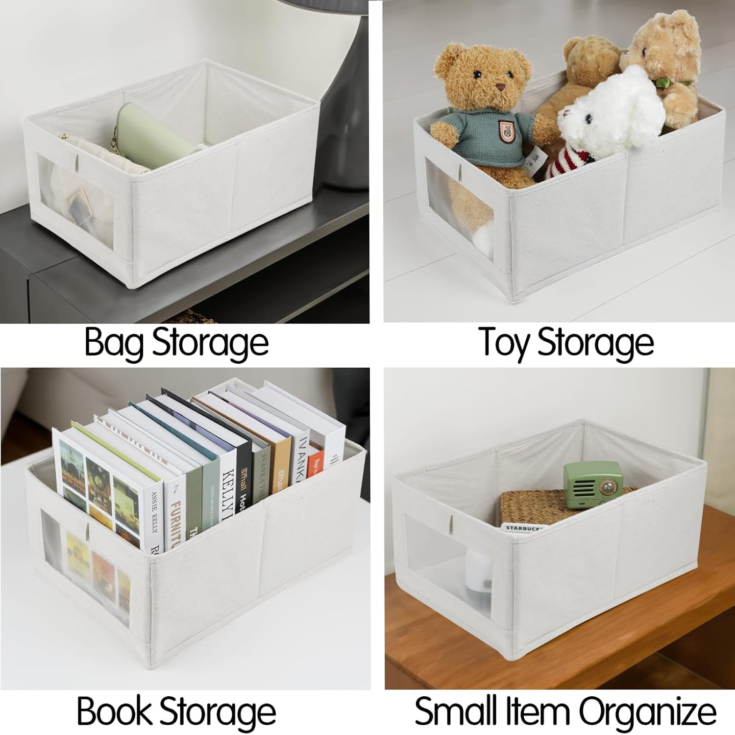 4 Pack Linen Storage Bins, Storage Containers for Organizing Clothing, Jeans, To