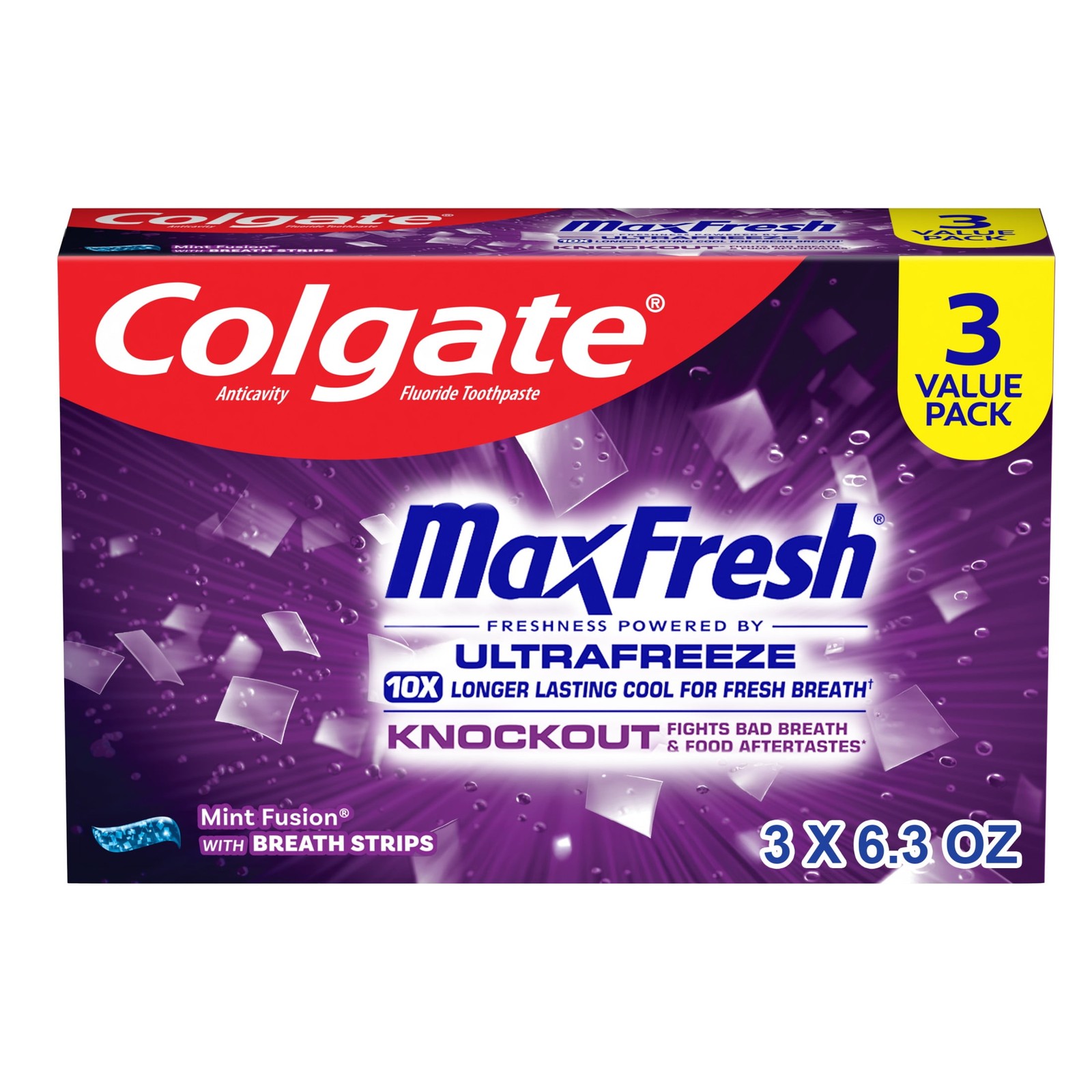 MaxFresh Knockout Mint Toothpaste, 3 Pack, 6.3 oz