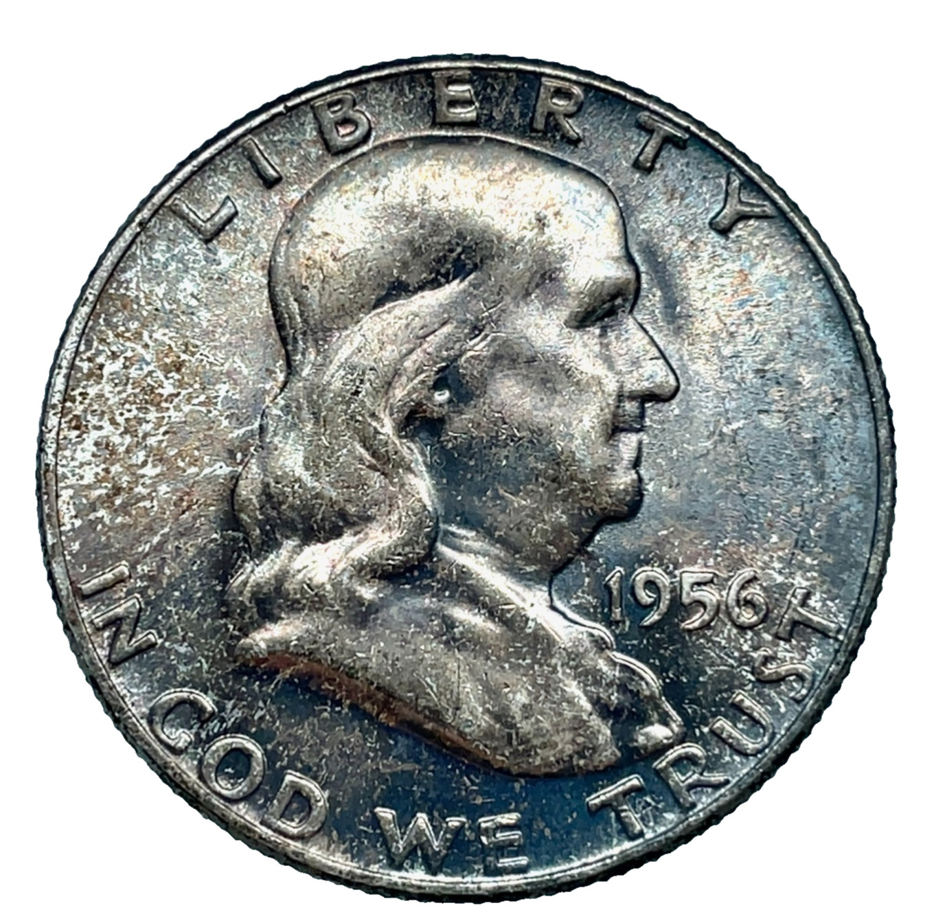 1956 Rainbow Toned Franklin Half Dollar BU-Unc. FBL 50c 90% Silver U.S Coin # 53