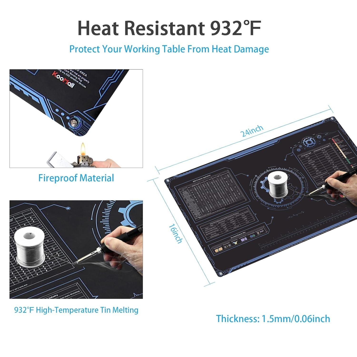 KooMall 24x16 Inch Anti Static Rubber Mat Kit for ESD Sensitive Electronic Devic