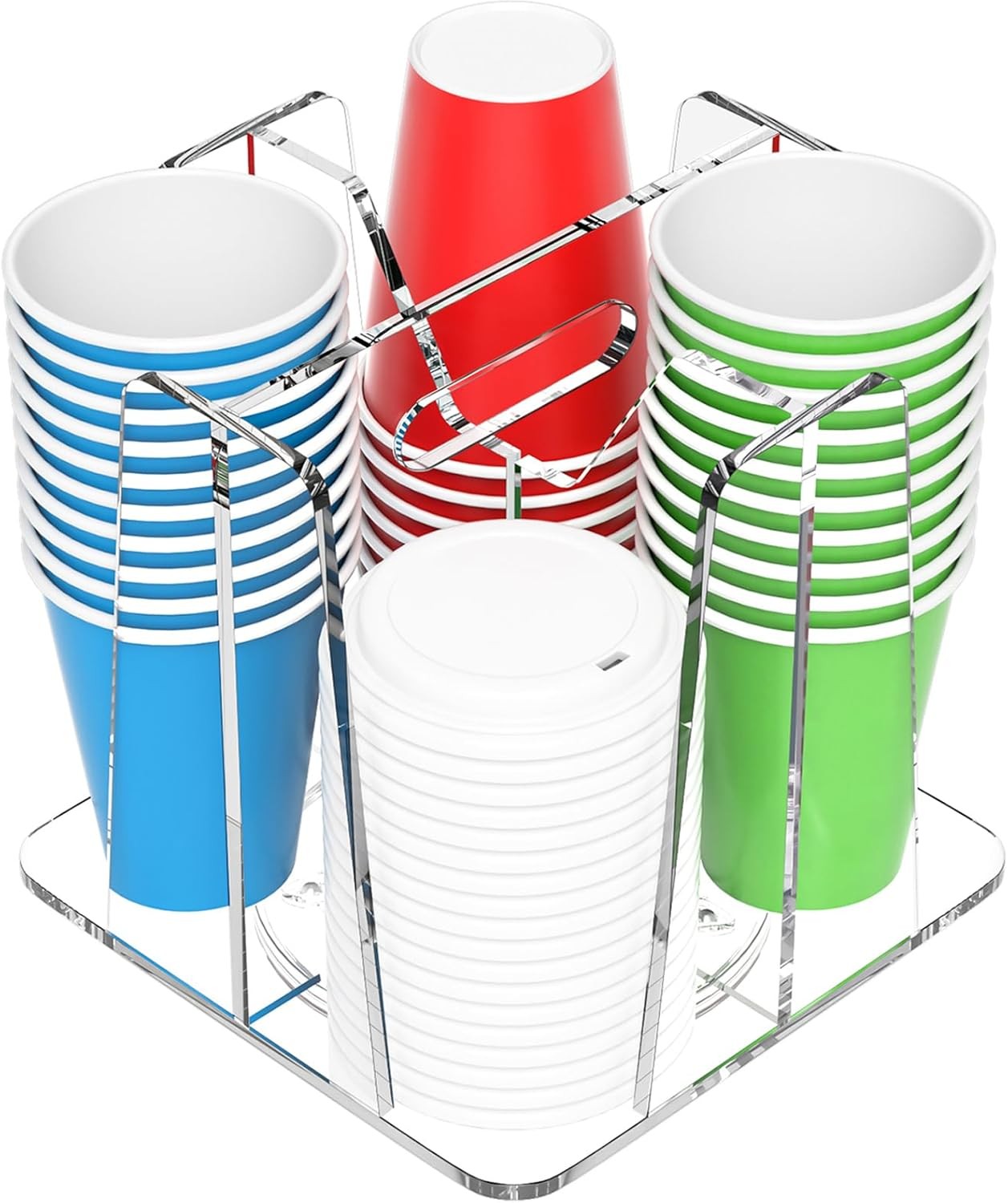 Coffee Cup Holder for Countertop - 4 Compartments Clear Rotating Disposable Cup