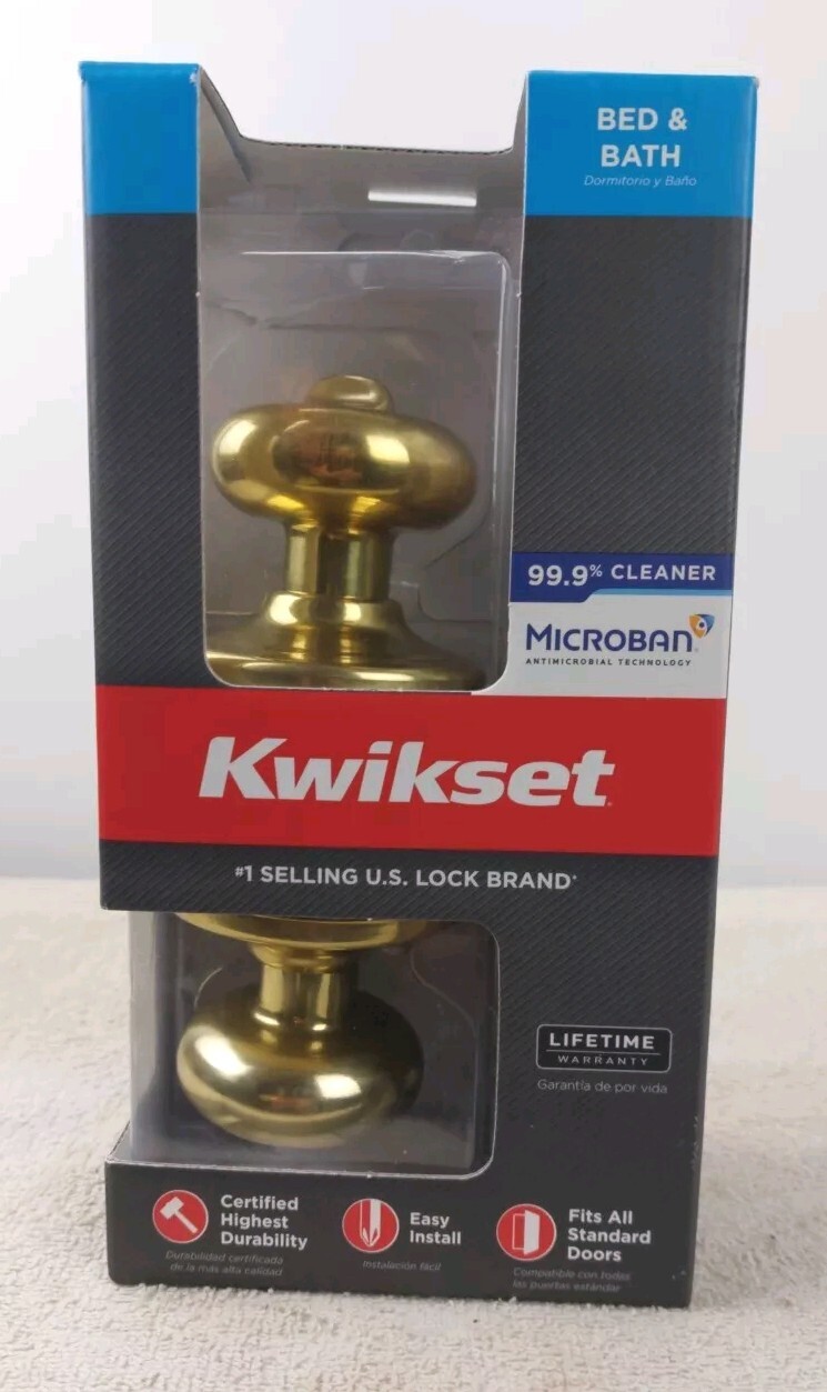 Kwikset Signature Series Polished Brass Bed & Bath Door Knob 97300-827 730J 3 CP