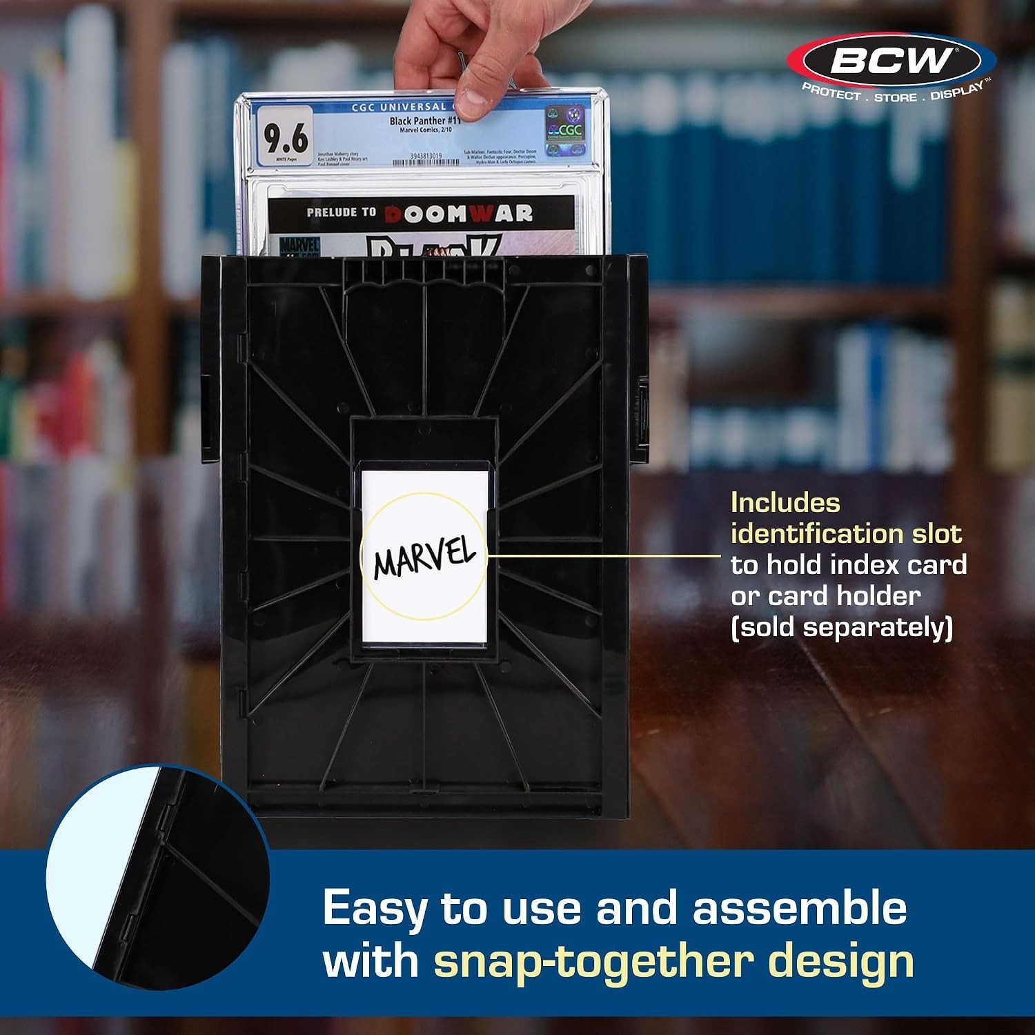 Black Graded Comic Book Bin – Holds Up to 30 Comics, Stackable Design